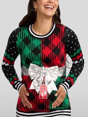 Tipsy Elves Women's Best Gift Ever Maternity Bow Christmas Sweater New Large